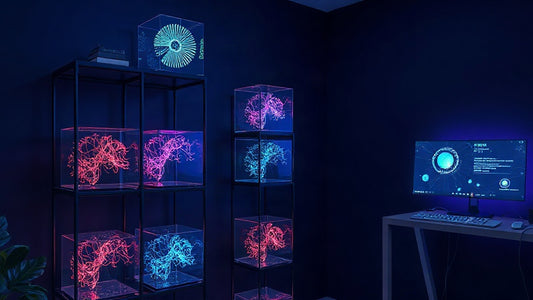 Étagères de cubes lumineux à côté d'un poste de travail : les meilleurs LLM locaux