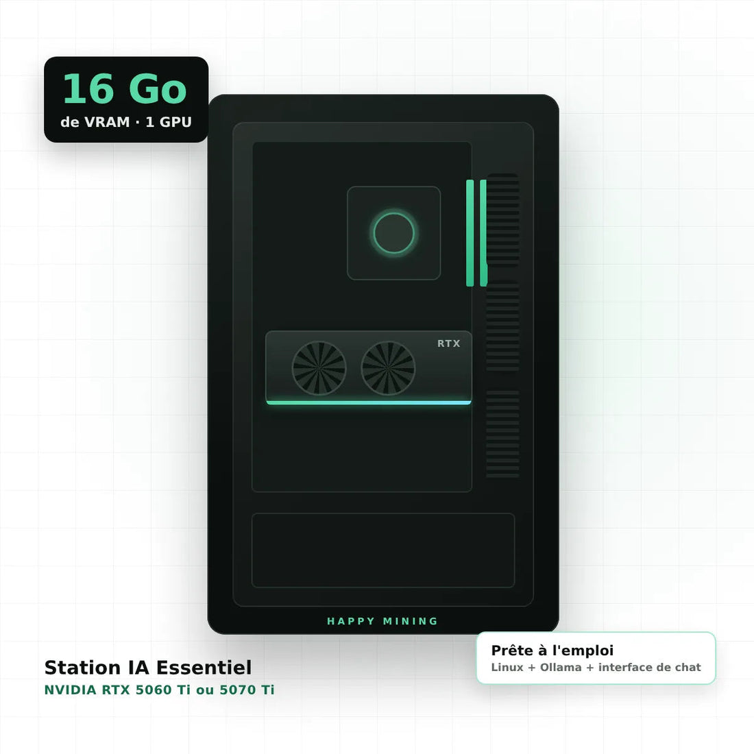 Station IA Happy Mining à carte graphique NVIDIA, alternative au Mac mini pour l'IA locale